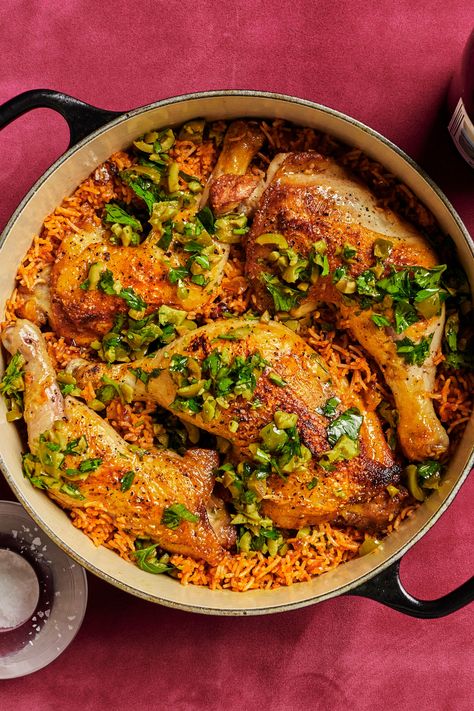 This one-pot chicken and rice is the kind of meal you want on a bad day, a cold day, or a Tuesday. Chicken legs and fluffy, schmaltzy rice cook together in a Dutch oven—and the result feels like a warm hug. This stovetop one-pot chicken and rice recipe delivers simple, satisfying comfort food any night of the week. Stash any leftovers in the fridge and reheat for a quick weeknight dinner the whole family will love. Chicken Rice Dutch Oven, Dutch Oven Chicken Legs Recipes, One Pot Chicken Legs And Rice, Chicken And Rice Dutch Oven Recipes, Dutch Oven Chicken Recipes, Stovetop Dinners, Tuesday Chicken, One Pot Rice Meals, One Pot Chicken And Rice