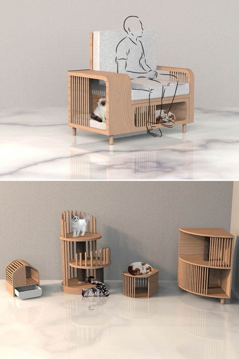 Pets Furniture Design, Pet Home Design, Unique Cat Furniture, Pet Friendly Furniture Living Rooms, Animal Furniture Design, Pet Furniture Design, Cat Friendly Furniture, Cat House Design, Conceptual Furniture