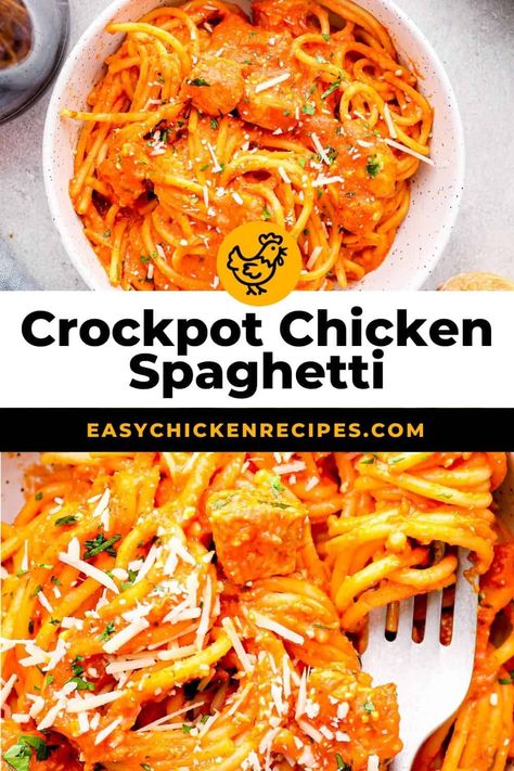 Crockpot Chicken Spaghetti Recipe - Easy Chicken Recipes Crockpot Chicken Spaghetti Recipe, Cheesy Crockpot Chicken, Speggetti Recipes, Chicken Spaghetti Recipe Crockpot, Crockpot Chicken Spaghetti, Chicken Spaghetti Recipe, Crockpot Spaghetti, Spaghetti Recipes Easy, Cheesy Chicken Spaghetti