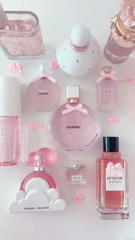 Perfumes To Get, Pink Stuff Aesthetic, Breakup Makeover, Pink Perfume Aesthetic, Coquette Perfume, Pink Parfum, Girly Perfume, Pink Perfumes, Objects Aesthetic