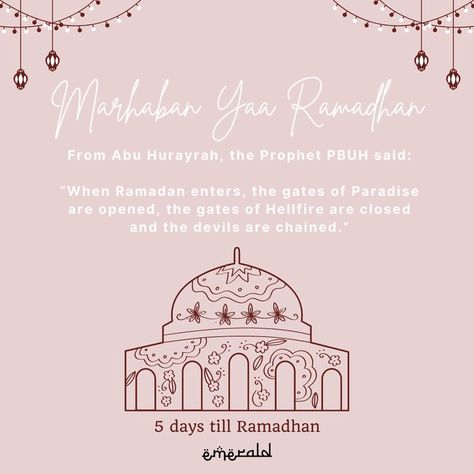 5 days till Ramadhan❣️ #emeraldexclusive #hadith #islamicquotes #quotes #Ramadan #Ramadhan #gift Ramadhan Gift, Ramadhan Kareem, Digital Imaging, Ramadan, Quotes, Gifts