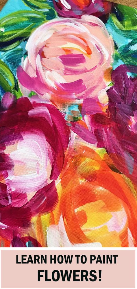 Flowers For Beginners, Canvas With Acrylic Paint, How To Paint Flowers, Acrylic Flower Painting, Easy Flower Painting, Paint Easy, Acrylic Painting Flowers, Abstract Flower Art, Painting Demo