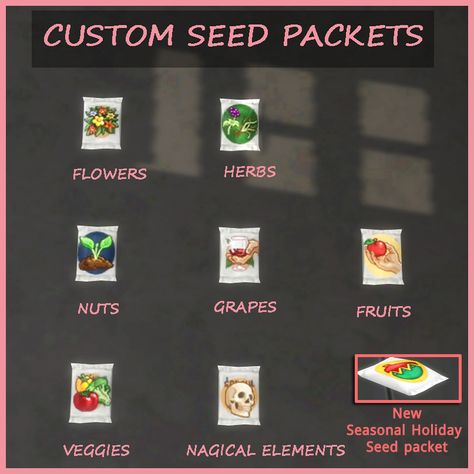 Custom Harvestable Seed Packets - The Sims 4 Mods - CurseForge Sims 4 Seeds Cc, Minecraft Pocket Edition Seeds, Cool Minecraft Seeds Pocket Edition, Plantsim Cc Sims 4, Cool Minecraft Seeds 1.19, Sims 4 Harvestable Plants, Sims 4 Seasons, Custom Seed Packets, Grape Nuts