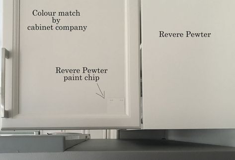 Ask Maria: Help my Revere Pewter Cabinets look Purple! Revere Pewter Mudroom Cabinets, White Dove Kitchen Cabinets Benjamin Moore Revere Pewter, Reverse Pewter Cabinets, Rever Pewter Kitchen Cabinets, Bm Revere Pewter Cabinets, Revere Pewter Bathroom Cabinets, Benjamin Moore Revere Pewter Cabinets, Revere Pewter Cabinets Kitchens, Revere Pewter Lightened 50%