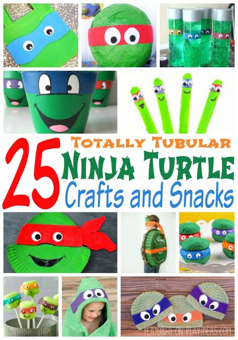 25 Totally Tubular Ninja Turtle Crafts and Snacks Teenage Mutant Ninja Turtles Crafts, Ninja Turtle Snacks, Turtle Crafts For Kids, Tmnt Crafts, Turtle Snacks, Ninja Turtle Balloons, Ninja Turtle Crafts, Ninja Turtle Ornaments, Ninja Crafts