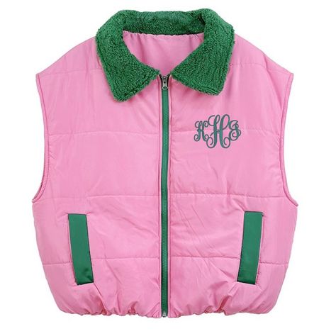 You can feel preppy & fabulous in our pink and green monogram puffer vests💖💚 #preppyfashion #monogramlove @monogrammarkets Pink And Green Accents, Puffer Vests, Monogram Outfit, Embroidered Monogram, Green Accents, Puffer Vest, Preppy Style, Pink And Green, Puffer