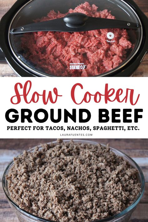 slow cooker ground beef Cook Ground Beef In Crock Pot, Raw Ground Beef Crockpot Recipes, Ground Beef In Crock Pot, Ground Beef Crock Pot, Airfryer Meals, How To Cook Hamburgers, Slow Cooker Ground Beef, Family Favorite Recipes, Savory Recipe