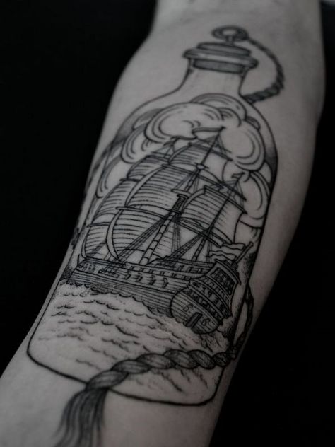 150+ Best Forearm Tattoos Ideas For Men And Women awesome  Check more at http://fabulousdesign.net/best-forearm-tattoos-ideas/ Ship In A Bottle Tattoo, In A Bottle Tattoo, Ship In A Bottle, Bottle Tattoo, Forearm Tattoo Design, Cool Forearm Tattoos, Nautical Tattoo, Ship Tattoo, Forearm Tattoo Men