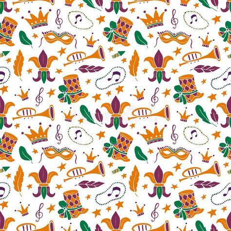 Mardi Gras seamless pattern. With balloon, carnival mask, confetti, trumpet, cro , #sponsored, #carnival, #balloon, #confetti, #mask, #Gras #ad Mardi Grad, Jester Hat, Balloon Festival, Carnival Mask, Carnival Masks, Digital Scrapbook Paper, Background Illustration, Happy Planner, Pattern Wallpaper