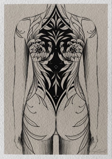 Chrysanthemum backpiece, woman back tattoo, tattoo design Black And Gray Back Tattoo, Women Snake Back Tattoo, Hip Tattoos Women Big, Backpiece Tattoo Design, Blackwork Backpiece, Witchy Back Tattoo, Blackwork Back Tattoo, Cool Back Tattoos For Women, Backpiece Tattoo For Women