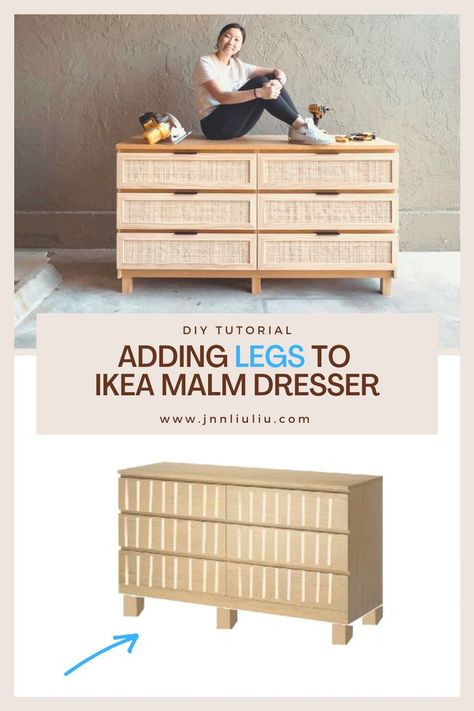 Dresser Legs Diy Ideas, Boho Dresser Makeover, Ikea Legs, Boho Dresser, Malm Drawers, Ikea Malm Dresser, Ikea Drawers, Malm Dresser, Ikea Dresser