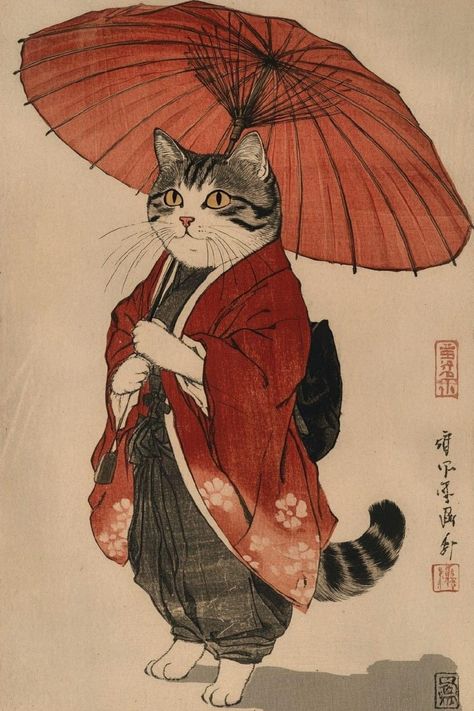 The Cat Returns, Japanese Drawings, Cat Art Illustration, Japanese Cat, Japon Illustration, Pop Art Wallpaper, Cat Artwork, Ukiyo E, Japan Art