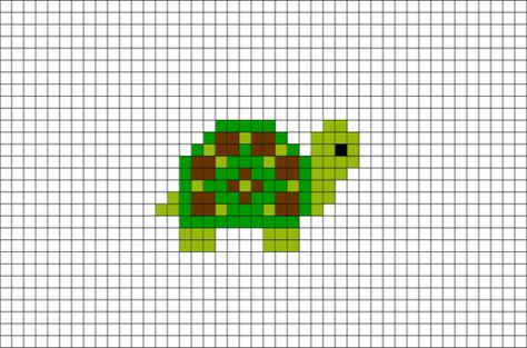 Turtle Pixel Art Turtle Pixel Art, Grid Crochet, Pixel Grid, Hamma Beads Ideas, Easy Perler Bead Patterns, Pearl Beads Pattern, Fuse Bead Patterns, Easy Pixel Art, Hama Beads Design