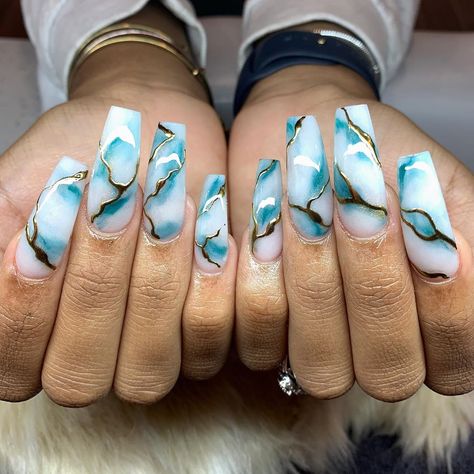 Marble Nail Art Designs, Turquoise Nail Designs, Food Snack Ideas, Marble Acrylic Nails, Body Temple, Ombre Nail Art, Water Marble Nail Art, Nail Practice, Ombre Nail Art Designs