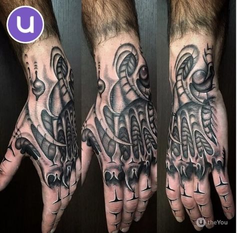 Tattoo On Hand, Biomechanical Tattoo, Hand Palm, Tattoo Hand, Hand Tattoo, Tattoo Photo, Tattoo On, Future Tattoos, Tattoo Photos