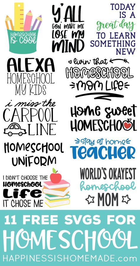 11 Free Homeschool SVG Files: Use these FREE Homeschool SVG files with your Cricut or Silhouette to make your own shirts, mugs, decor, and more! We love the "I Didn't Choose the Homeschool Life, It Chose Me" design! Teacher Fonts, Homeschool Shirts, Make Your Own Shirt, Circuit Ideas, Cricut Tips, Teacher Stickers, Free Teacher, Computer Basics, Homeschool Life