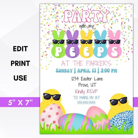 Peeps Birthday Party, Easter Invitations Free Templates, Easter Egg Hunt Birthday Party, Easter Egg Hunt Invitations, Easter Party Invitations, Peeps Party, Easter Themed Birthday Party, Easter Egg Hunt Flyer, Easter Brunch Party