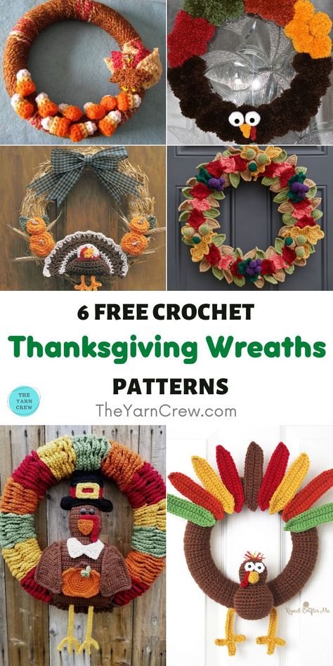 Crocheted Wreaths, Thanksgiving Crochet Patterns, Crochet Thanksgiving, Crochet Wreaths, Crochet Wreath Pattern, Clothespin Wreath, Thanksgiving Crochet, Thanksgiving Home Decorations, Turkey Wreath