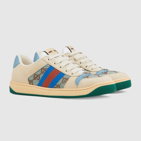 Shop the Women's Screener sneaker with crystals in white at GUCCI.COM. Enjoy Free Shipping and Complimentary Gift Wrapping. Gucci Screener Sneaker, Gucci Screener, House Name, Gucci Store, Alternative Metal, Gucci Sneakers, Italy Print, Gucci Logo, Logo Vintage