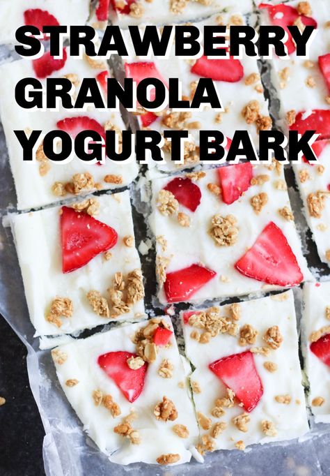 Strawberry & Granola Yogurt Bark | Six Sisters' Stuff #snack Bark Recipes Easy, Strawberry Granola, Berry Yogurt, Yogurt Bark, Six Sisters Stuff, Valentine Recipes, 5 Ingredients Or Less, Six Sisters, Healthy Strawberry