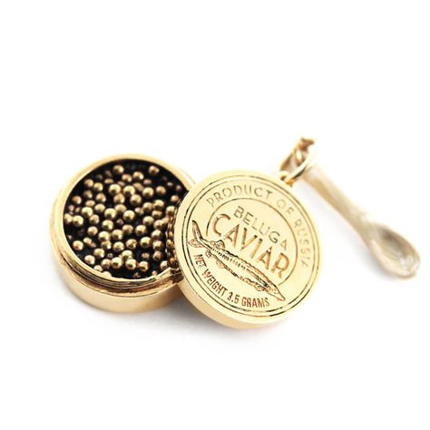 Lovers can wear this unique Gold Russian Caviar Charm as a reminder of the equally sumptuous cuisine and country. Russian Caviar, Evening Eye Makeup, Russian Jewelry, Pop Jewelry, Solid Gold Charms, Cocktail Book, Gold Charms, Funky Jewelry, Gifts For My Wife