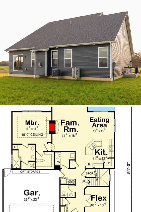 The traditional grey shiplap exterior of a 4 bedroom, 2.5 bathroom, 2 story new american country house plan. Included are beautiful interior design and decor in this 1,995 sq ft luxury home. Get the full floor plan, layout, and blueprint at: https://www.architecturaldesigns.com/house-plans/traditional-house-plan-with-optional-4th-bedroom-and-flex-room-42383db?cjevent=58a050b7d71e11ea813c00e20a18050d #2story #countryhouseplan #traditionalhouseplan Simple 4 Bedroom House Plans 2 Story, 4 Bedroom Farmhouse House Plans, Shiplap Exterior, Grey Shiplap, American Country House, House Plans 2 Story, Room Floor Plan, Board And Batten Exterior, Plan Layout