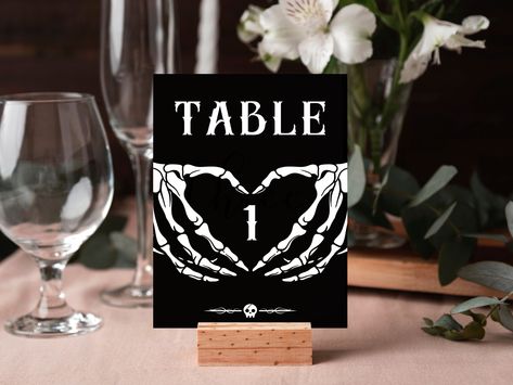 Halloween Wedding Table Numbers, Gothic Wedding Table Number Signs, Printable Table Number Cards, Goth Wedding Table Card Template - Etsy Gothic Table Numbers, Halloween Wedding Table Numbers, Goth Wedding Table Decor, Gothic Wedding Signs, Goth Wedding Table, Halloween Wedding Table, Emo Wedding, Gothic Wedding Theme, Table Number Signs