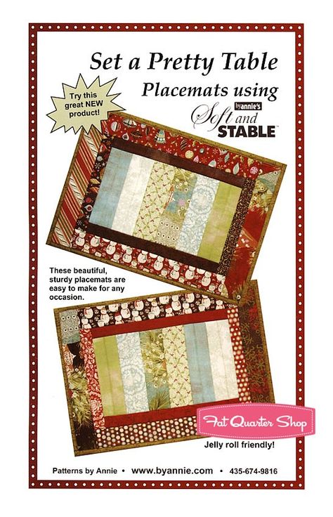 Set a Pretty Table Placemats Sewing Pattern<br>ByAnnie Table Runner Pattern Easy, By Annie Bags, Placemats Sewing, Sewing Placemats, Quilt Placemats, Easy Placemats, Sewing Machine Cover Pattern, Placemat Patterns, Candle Mats