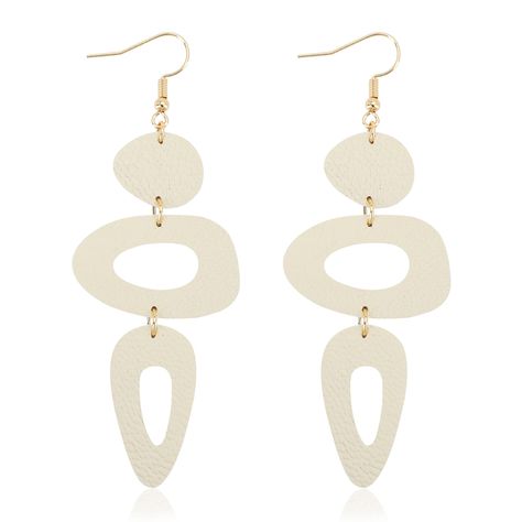 PRICES MAY VARY. 【QUALITY MATERIAL】Lightweight White Earrings for Women. The layered geometric leather dangle earrings are made of soft goat skin leather from Italy, not PU leather or faux leather. Selected genuine leather, no irritating smell, and won't hurt the skin. Delicate leather, lasting color retention, comfortable touch. 18K Gold Plated hook, nickel free, light to wear and wont produce tension on your earlobes. Hypoallergenic earrings are suitable for sensitive ears. 【LENGTH AND SIZE】Ha White Statement Earrings, Big Dangle Earrings, Holiday Party Jewelry, 90s Boho, Leather Earring, Leather Jewellery, Light Weight Jewelry, Earring Hook, Handmade African