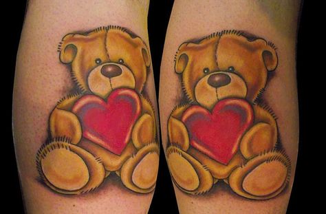 Forever friends teddy bear Tattoo Bear Heart Tattoo, Bear Paw Tattoos, Rose Heart Tattoo, Teddy Bear Tattoo, Care Bear Tattoos, Left Arm Tattoos, Bear Tattoo Designs, Small Love Tattoos, Bear Tattoo