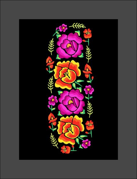 Mexican Flower Drawing, Oaxaca Design, Oaxaca Art, Mexican Embroidery Designs, Sacred Heart Art, Botanical Flowers Print, Mexican Pattern, Skateboard Deck Art, Painted Glass Vases