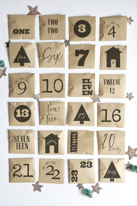 printable advent calendar idea using  kraft envelopes and decorative printable templates Christmas Bucket List Printable, Wood Advent Calendar, Diy Tea Bags, Advent Calendar Boxes, Envelope Templates, Electronic Save The Date, Printable Advent Calendar, Advent For Kids, Advent Activities