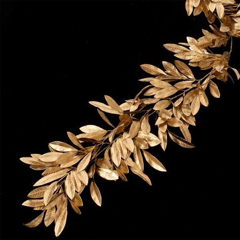 Gold Leaf Garland, Gold Leaf Aesthetic, Bay Leaf Garland, Greek Headpiece, Bay Laurel Tree, Layout Site, Dried Bay Leaves, Laurel Tree, Gold Foliage