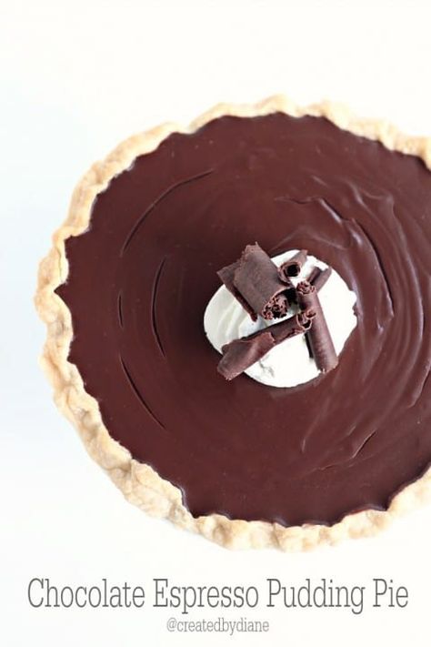 Homemade Chocolate Espresso Pudding Pie Recipe from @createdbydiane Espresso Pie, Espresso Pudding, Chocolate Expresso, National Pie Day, Pudding Pie Recipes, Chocolate Decadence, Homemade Chocolate Pudding, Pudding Pie, Cacao Chocolate