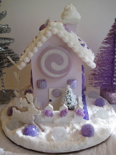 Purple Gingerbread house by WandasWorkshop on Etsy Candy Land House, Land House, Christmas Candyland, All Things Gingerbread, Gingerbread House Kits, Pallet Christmas, Purple Candy, Christmas Gingerbread House, Purple Christmas