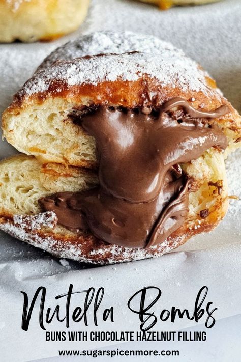 Nutella Buns Recipe, Nutella Peanut Butter Recipes, Nutella Donuts Recipes, Nutella Brioche Buns, Nutella Baking Recipes, Things To Make With Nutella, Nutella Recipes Breakfast, Nutella Scones, Nutella Deserts