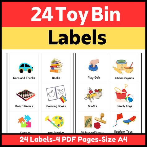 Toy Bin Labels-Storage Bin Labels Toy Rotation Storage, Organizing Kids Toys, Labels Storage, Toy Bin Labels, Toy Rotation, Organize Toys, Classroom Charts, Classroom Rules Poster, Toy Bin