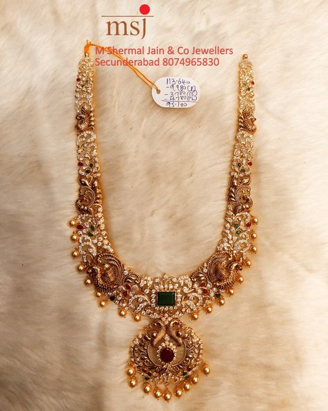 Mini Haram Gold, Mini Haram Gold Designs, Mini Haram Gold Designs Latest, Mini Haram, Haram Designs, Temple Jewelry Necklace, Indian Wedding Jewelry Sets, Long Haram, Jewelry Photos