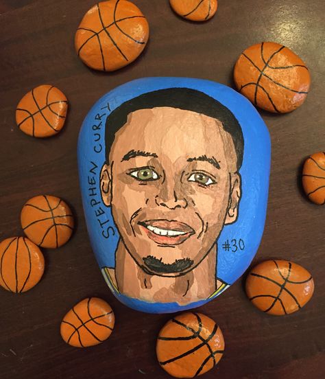 Stephen Curry painted rock. Basketball. Stephen Curry Painting, Basketball Rock Painting, Basketball Painting, Rock Ideas, Northeast Ohio, Stephen Curry, Painted Rock, Stone Painting, Rock Art