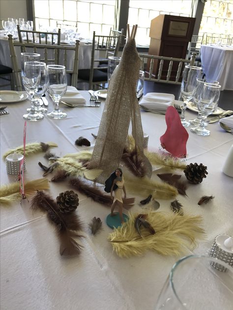 Pocahontas Pocahontas Centerpiece Ideas, Pocahontas Centerpiece, Princess Centerpieces Diy, Pocahontas Wedding, Disney Princess Themed Wedding, Pocahontas Birthday Party, Pocahontas Birthday, Disney Centerpieces, Disney Wedding Centerpieces