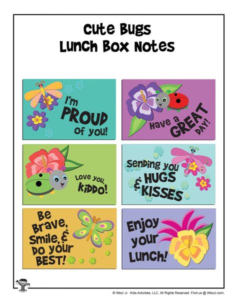 Printable Lunchbox Notes for Kids | Woo! Jr. Kids Activities Lunch Box Notes For Non Readers, Lunch Box Notes For Kids Kindergarten, Funny Lunch Box Notes For Kids, Girls Lunch Box Notes, Preschool Lunch Box, Printable Lunch Notes, Notes For Kids Lunches, Lunchbox Notes For Kids, Kids Lunch Box Notes