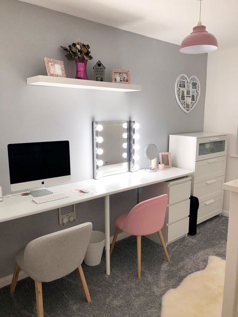 Makeup room/office ❤️ #ikeafurniture #diyhomedecor #homedecor #bedroom Bathroom Picture, Makeup Room Decor, Dekorasi Kamar Tidur, Study Room Decor, Bilik Tidur, Remodel Kitchen, Teen Bedroom Decor, Makeup Room, Girl Bedroom Decor