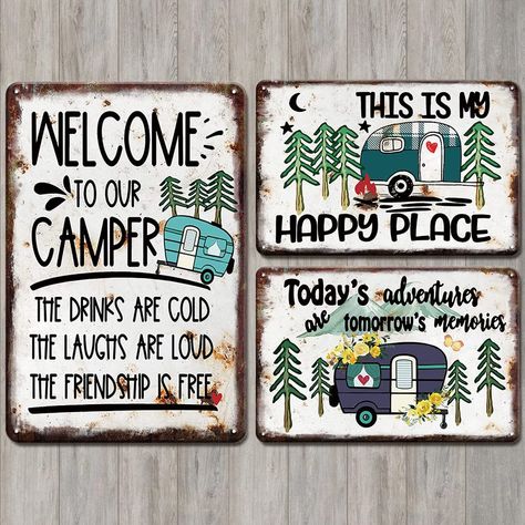 PRICES MAY VARY. 【RV Accessories for Inside】When you and your family and friends are enjoying a pleasant camping time together, these camper decorations metal sign will better add a sense of atmosphere. With these cute novelty camping decorations, this happy camping time will shine in the future memories. 【Higher Quality Material】The camping decor for camper metal posters artwork use environmentally friendly ink and quality high grade tin with rounded corners, with layered spraying, the colors a Campers And Rv, Camper Decorations, Rustic Camper, Rv Camping Accessories, Cabin Camper, Camping Decorations, Rv Gifts, Camper Accessories, Camper Signs