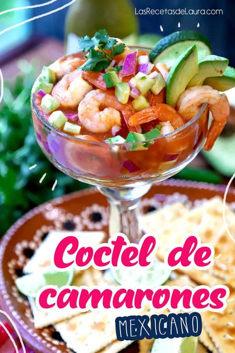 Coctel de camarón mexicano - Mexican Salsa Recipe, Mexican Shrimp Cocktail Recipe, Birthday Dinner Recipes, Mexican Shrimp Recipes, Mexican Shrimp Cocktail, Mexican Salsa Recipes, Cocktail Shrimp Recipes, Mexican Shrimp, Mexican Appetizers