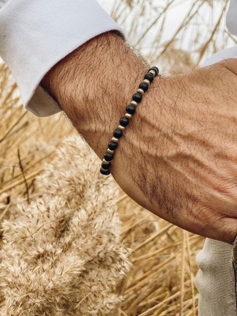 Handmade Bracelets For Men Diy, Bracelet With Black Beads, Metal Bead Bracelet, Black Beaded Bracelet, Mens Bracelet Black, Diy Jewelry Unique, Black Beaded Bracelets, Men's Bracelets, Elephant Bracelet