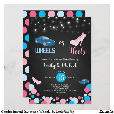 Burnouts Or Bows Gender Reveal, Wheels Or Heels Gender Reveal, Bows Gender Reveal, Bow Gender Reveal, Gender Reveal Party Invitations, Gender Reveal Invitations, He Or She, Colored Envelopes, Party Lights