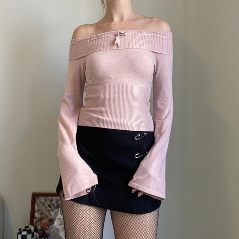 The Clara Sweater ❤️ In color: Blush Off the... - Depop Pink Off Shoulder Sweater, Pink Off The Shoulder Sweater, Pink Sweater Outfit, Secret Identity, Dusty Pink Color, Red Herring, Angel Christmas, Valentines Outfits, Pink Valentines