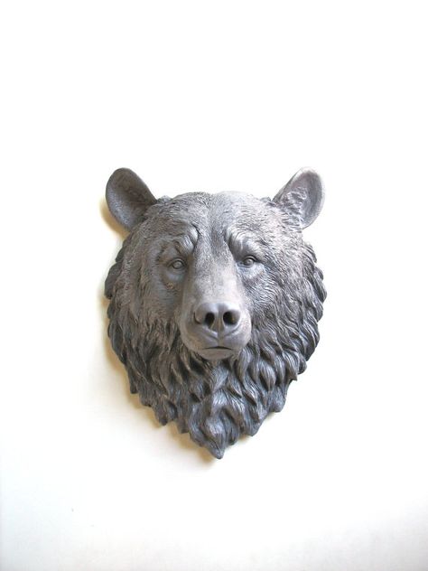 Clay Bear, Animal Head Wall, Bear Sculptures, Fake Animals, Wooden Bear, Bear Carving, Wood Carving Designs, Bear Head, Faux Taxidermy