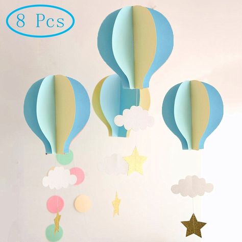 Cloud Hanging Decor, Hot Air Balloon Decoration, Air Balloon Decoration, Hot Air Balloon Paper, Woodsy Decor, Hot Air Balloon Decorations, Paper Balloon, Balloon Clouds, Christmas Décor