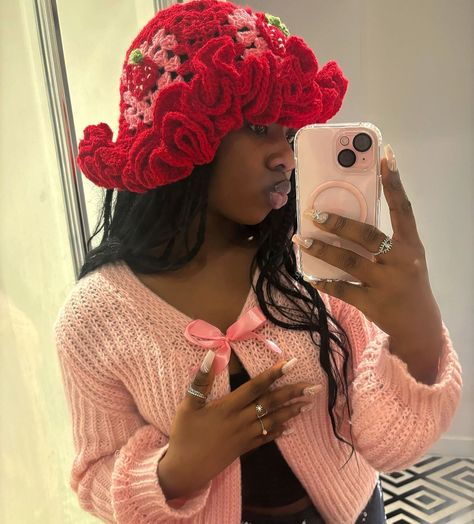 Strawberry Shortcake ruffle hat 🍓🍰 • • • • #fypシ #crochetcoutureuk #strawberryshortcakerufflehat #crochetbusiness Crochet Strawberry Shortcake, Strawberry Shortcake Crochet, Strawberry Shortcake Hat, Crochet Ruffle Hat, Nicki Minaj Wallpaper, Ruffle Hat, Rave Fit, Crochet Outfits, Crochet Ruffle